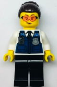 Police - Officer Gracie Goodhart, Dark Blue Vest, Black Pants, Orange Goggles, and Dark Brown Hair with Bun 