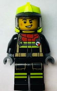 Fire - Male, Black Jacket and Legs with Reflective Stripes and Red Collar, Neon Yellow Fire Helmet, Trans-Black Visor 