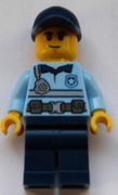 Police - City Officer Bright Light Blue Shirt with Silver Stripe, Badge, and Radio, Dark Blue Legs, Dark Blue Cap, Smirk