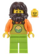 Farmer - Male, Lime Overalls over Orange Shirt, Lime Legs, Dark Brown Shaggy Hair and Beard