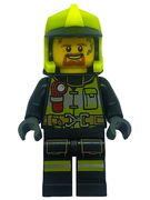 Fire - Reflective Stripes with Utility Belt and Flashlight, Neon Yellow Fire Helmet, Dark Orange Moustache and Goatee, Soot Marks