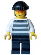 Police - City Bandit Crook Male, White Shirt with Dark Bluish Gray Stripes, Black Legs, Black Knit Cap, Sunglasses