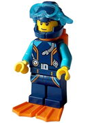 Arctic Explorer Diver - Male, Dark Blue Diving Suit and Helmet, Orange Air Tanks and Flippers, Trans-Light Blue Diver Mask, Closed Smile