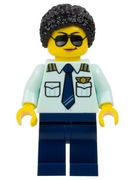 Passenger Plane Pilot - Female, Light Aqua Uniform Shirt with Tie, Dark Blue Legs, Black Braided Hair with Knot Bun, Sunglasses