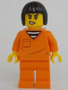 Police - City Jail Prisoner Female, Orange Prison Jumpsuit, Black Bob Cut Hair Short