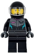 Race Car Driver - Male, Black, Dark Bluish Gray and Dark Turquoise Racing Suit with Hawk, Black Legs, Helmet