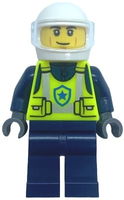 Police - City Officer Male, Neon Yellow Safety Vest, White Helmet, Trans-Clear Visor