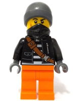Police - City Bandit Crook Male, Black Jacket, Orange Legs, Dark Bluish Gray Beanie, Black Bandana