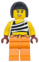 Police - City Bandit Crook Female, White Tank Top Cropped with Black Stripes, Orange Legs, Black Bob Cut Hair