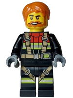 Fire - Male, Black Jacket and Legs with Reflective Stripes, Harness and Red Collar, Dark Orange Hair, Beard and Moustache