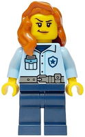 Police - City Officer Female, Bright Light Blue Shirt, Dark Blue Legs, Dark Orange Hair over Shoulder