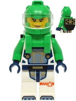 Astronaut - Female, White Spacesuit with Bright Green Arms, Bright Green Helmet, Bright Green Backpack with Solar Panel, Closed Mouth