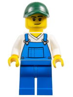 Farmer - Male, Blue Overalls over V-Neck Shirt, Blue Legs, Dark Green Cap, Stubble