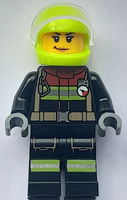 Fire - Female, Black Jacket and Legs with Reflective Stripes and Red Collar, Neon Yellow Helmet, Trans-Clear Visor