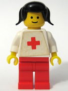 Doctor - Plain White with Red Cross Torso Sticker, Red Legs, Black Pigtails Hair 
