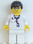 Doctor - Lab Coat Stethoscope and Thermometer, White Legs, Black Male Hair, Glasses 