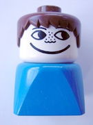 Duplo 2 x 2 x 2 Figure Brick Early, Male on Blue Base, Brown Hair, Freckles 