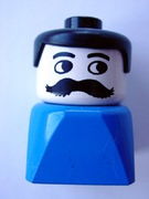 Duplo 2 x 2 x 2 Figure Brick Early, Male on Blue Base, Black Hair, Moustache 