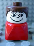 Duplo 2 x 2 x 2 Figure Brick Early, Male on Red Base, Brown Hair, Freckles 