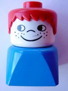 Duplo 2 x 2 x 2 Figure Brick Early, Male on Blue Base, Red Hair, Cheek Freckles 