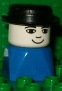 Duplo 2 x 2 x 2 Figure Brick Early, Male on Blue Base, Bowler Hat 