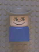 Duplo 2 x 2 x 2 Figure Brick Early, Male on Blue Base, Light Gray Western Hat, Freckles 