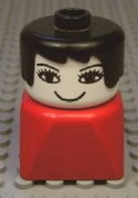 Duplo 2 x 2 x 2 Figure Brick Early, Female on Red Base, Black Hair, Eyelashes, Nose 