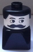 Duplo 2 x 2 x 2 Figure Brick Early, Male on Black Base, Black Hair, Moustache 