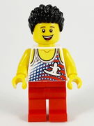 Male, Tank Top with Surfer, Red Legs, Black Hair 