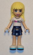 Friends Stephanie, Dark Blue Layered Skirt, White T-Shirt with 'I Heart HLC' Pattern 
