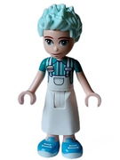 Friends Charli - White Apron Top over Dark Turquoise Shirt, White Skirt Long, Medium Blue Shoes