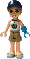 Friends Autumn - White and Orange Sleeveless Top with Tent, Dark Tan Shorts, Metallic Light Blue Sandals, Prosthetic Hand