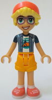 Friends Olly - Sand Blue Jacket over White T-Shirt with Tent, Bright Light Orange Shorts, Coral Shoes and Hat