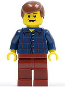 Plaid Button Shirt, Dark Red Legs, Reddish Brown Male Hair, Open Grin 