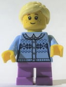 Girl - Fair Isle Sweater, Bright Light Yellow Ponytail, Lavender Legs Short, Freckles 