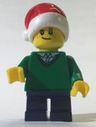 Boy, Green V-Neck Sweater, Dark Blue Short Legs, Santa Hat 
