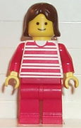 Horizontal Lines Red - Red Arms - Red Legs, Brown Female Hair 