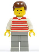 Horizontal Lines Red - White Arms - Light Gray Legs, Brown Male Hair 