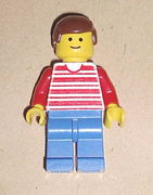 Horizontal Lines Red - Red Arms - Blue Legs, Brown Male Hair 