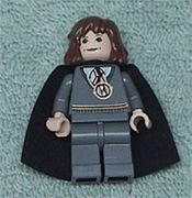 Hermione Granger, Gryffindor Stripe Torso w/ Necklace Time Turner, Dark Bluish Gray Legs, Plain Black Cape 