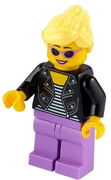 Woman, Black Leather Jacket, Medium Lavender Legs, Bright Light Yellow Hair 