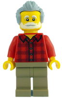 Man - Red Plaid Flannel Shirt, Dark Tan Legs, Light Bluish Gray Swept Back Hair