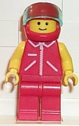 Jacket Red with Zipper - Yellow Arms - Red Legs, Red Helmet, Trans-Light Blue Visor 