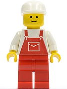 Overalls Red with Pocket, Red Legs, White Cap 