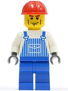 Overalls Striped Blue with Pocket, Blue Legs, Red Construction Helmet, Cheek Lines, Dark Bluish Gray Hands 