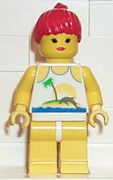 Island with Palm and Sun - Yellow Legs, Red Ponytail Hair 