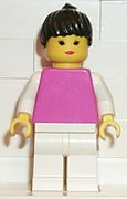 Plain Dark Pink Torso with White Arms, White Legs, Black Ponytail Hair 