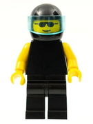 Plain Black Torso with Yellow Arms, Black Legs, Sunglasses, Black Helmet, Trans-Light Blue Visor 