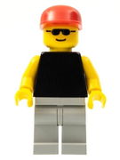 Plain Black Torso with Yellow Arms, Light Gray Legs, Sunglasses, Red Cap 