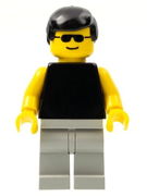 Plain Black Torso with Yellow Arms, Light Gray Legs, Sunglasses, Black Male Hair 